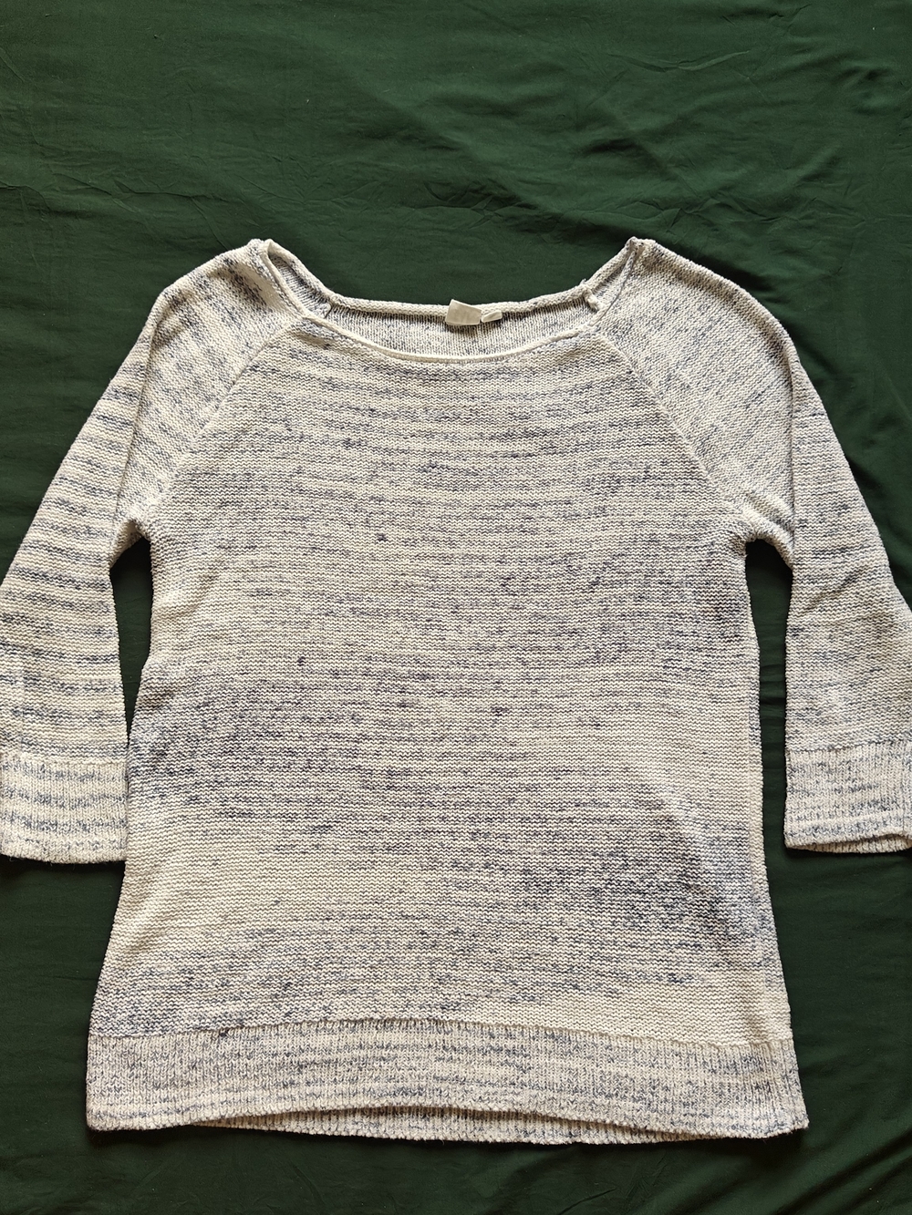 Gap Women Speckled Knit Boat Neck 3/4 Sleeve Pullover Sweater White Blue XS